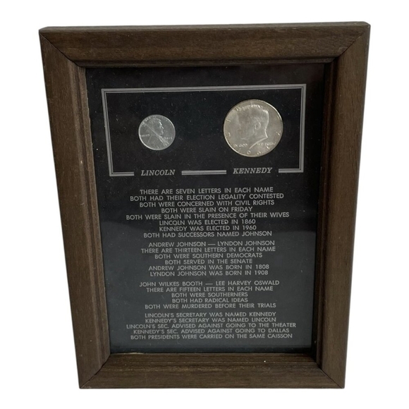 Abraham Lincoln & John F. Kennedy Presidential Coincidence Wooden Frame Coin Set - Picture 1 of 3